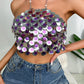 Color Block Double Layer Sequin Halter Spaghetti Straps Vest
