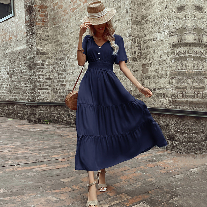 Cinched Elegant Commuter V-neck Midi Dress