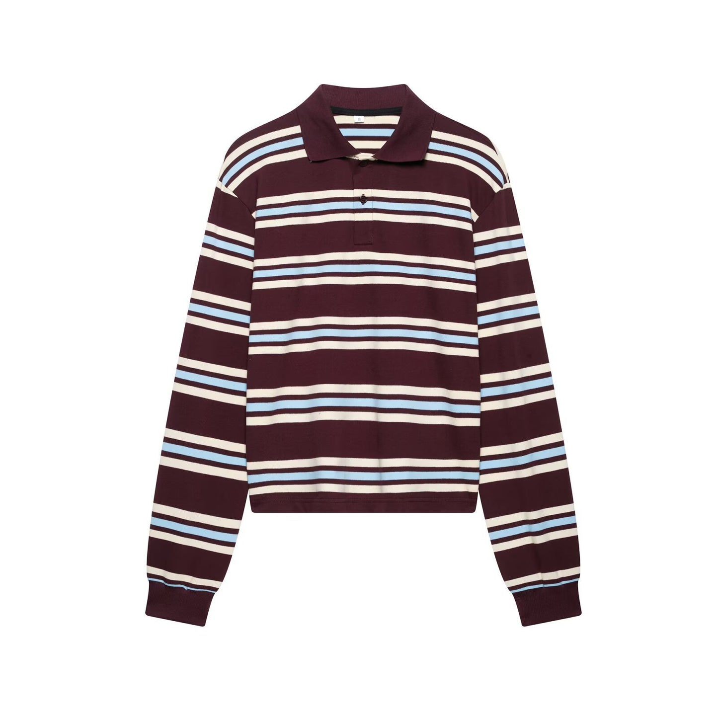 Spring New Women's Fashion Striped Polo Retro Long Sleeve Contrast Color Top