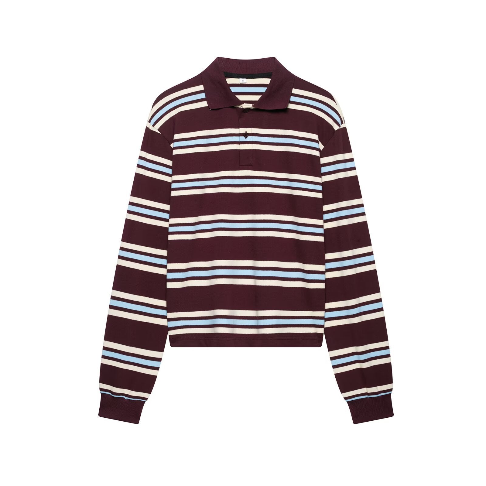 Spring New Women's Fashion Striped Polo Retro Long Sleeve Contrast Color Top
