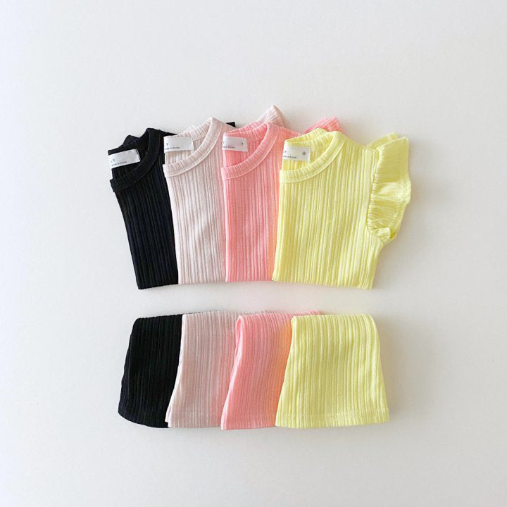 Korean Style Children's Clothing Thin Flounced Sleeve T-shirt Bell-bottom Pants Suit
