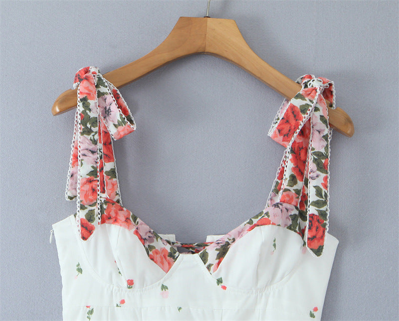 Romantic White Flowers Colorblock Mid-length Sundress