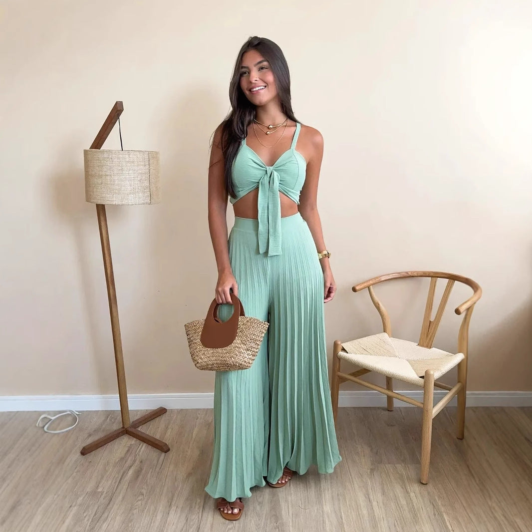 Camisole Pleated Loose Wide Leg Pants Two-piece Set