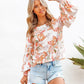 Women's Printed Pleated Puff Sleeve Round Neck Top
