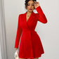 Elegant Double-Breasted V-Neck Backless Long-Sleeve Dress With A Big Bow