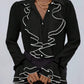 Solid Color Casual Ruffled Flared Sleeve Shirt Top