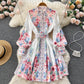 Retro Ethnic Style Stand Collar Single-breasted Lantern Sleeve Dress