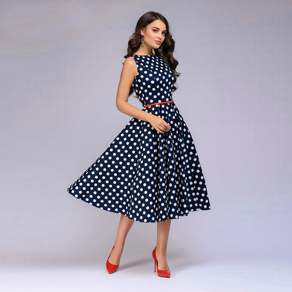 Women's Clothing Retro Sleeveless Large Swing Temperament Polka Dot Dress