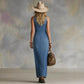 Button-front Sleeveless Denim Dress Vintage Style