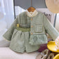 Winter New Girls' Fleece-lined Splicing Coat Shorts Two-piece Set