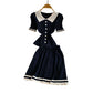 Contrast-color Button-front Top With A High-waisted Skirt