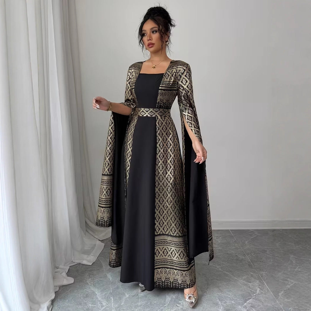 Womens Casual Long-sleeve Flared Dress