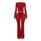 Women's Lacing Hollow Cardigan Long Sleeve Pants Two-piece Suit
