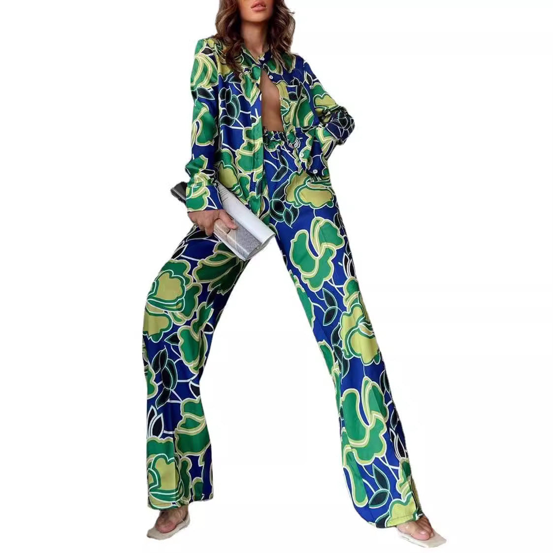 Fashion Printed Loose Long Sleeves Shirt Straight-leg Pants Spring And Autumn Women's Clothing