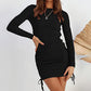 Drawstring Knitted Mid-waist Long Sleeve Dress