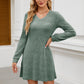 V-neck Pocket Sunken Stripe Brushed Long Sleeve Leisure Dress