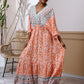 V-neck Beach Vacation Bat Sleeve Bohemian Dress