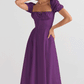 Womens Slimming Elegant Puff-Sleeve Lace-Up Short-Sleeve Dress