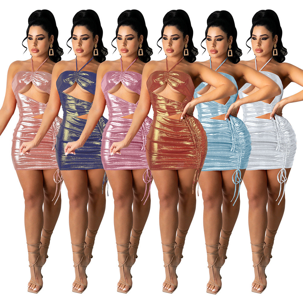 Chest Wrapped Hanging Neck And Buttocks Irregular Dress