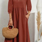 Lantern Sleeve Loose Cotton And Linen Pocket Dress
