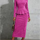 Solid Color Lotus Leaf Hem Top And Bodycon Long Skirt Set