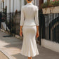 Three-quarter-sleeve Blazer And Long Skirt Set With Buttons And A Slit Mid-length Skirt
