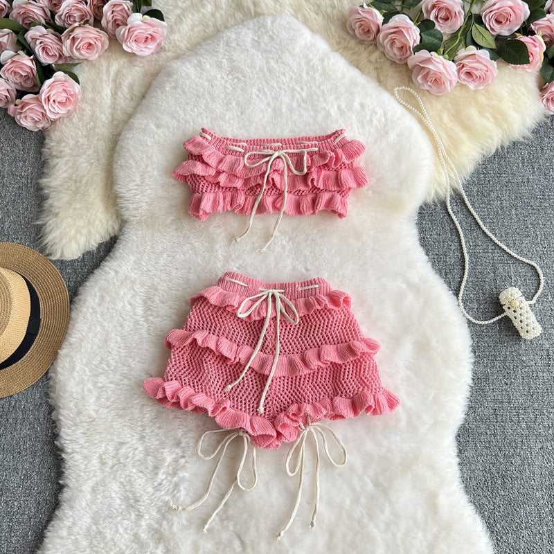 Dopamine Girl Pure Sweet Bow Stitching Plaid Contrast Color Shorts