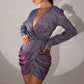 Sequin Skirt Long Sleeve V-neck Sequins Dress