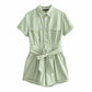 Lace-up waist tooling casual jumpsuit
