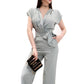 V-neck Lace-up Clothes Korean Style Graceful Tops Pants Business Suit