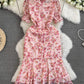 Small Floral Chiffon Dress Slim Fishtail Dress