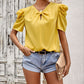Solid Color Puff Sleeve V-neck Slim-fitting New Women's Shirt