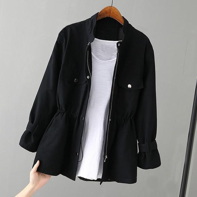 Loose standing collar waist jacket