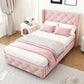 Upholstered Bed,Single Bed-3ft 90x190cm ,With Slatted Frame And Headboard, Button Upholstery, Rivet Upholstery, Wooden Legs, Velvet, Pink