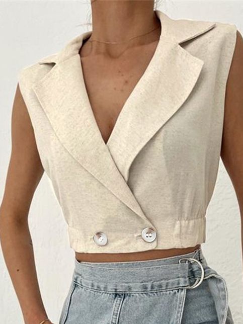 Women's Fashion V-neck Cotton Linen Vest Top