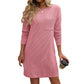 Robe à manches longues et col rond pour femme, couleur unie, rayée, avec poches, coupe droite
