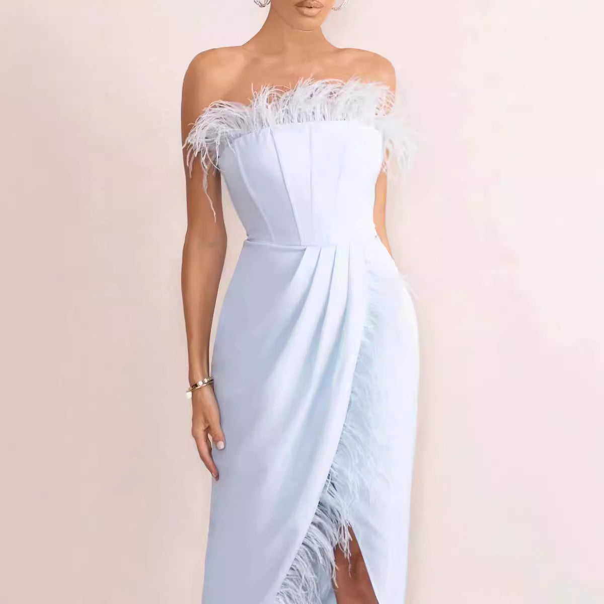 European And American Tube Top Split Socialite Style Slim Fit Dress