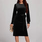 Women's Solid-Color Long-Sleeve Fitted Waist Velvet Dress