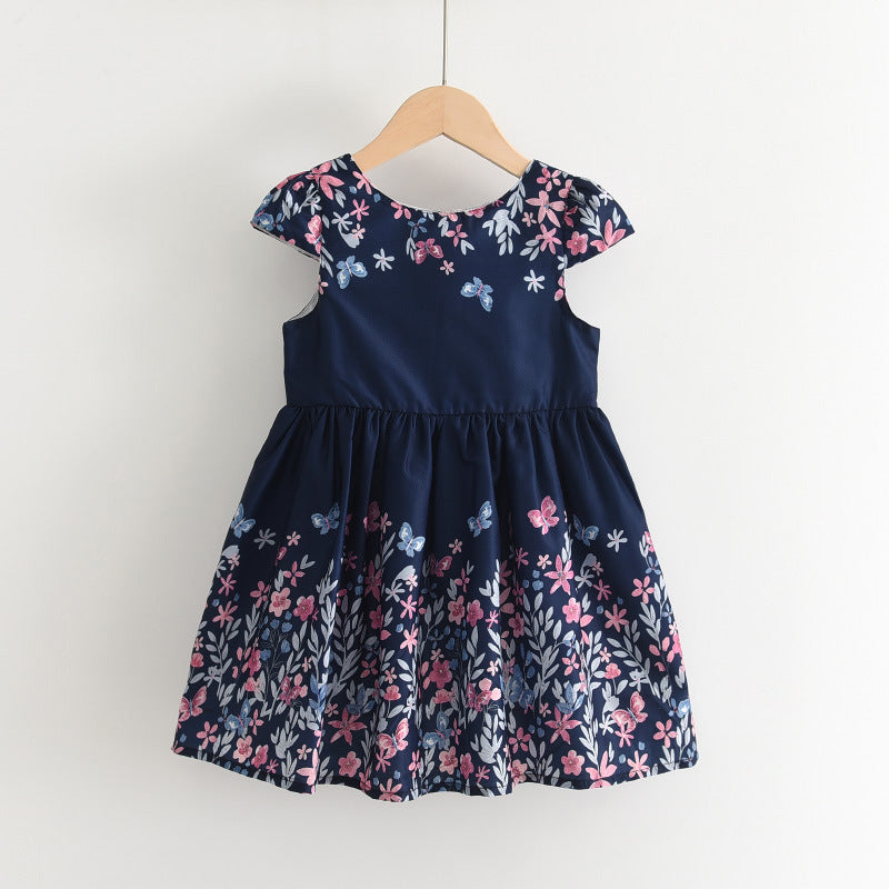 Summer Short Sleeved Butterfly Flower Print Ethnic Princess Dress