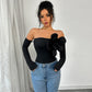 Style Three-dimensional Flower Decoration Slim-fit Off-shoulder Solid Color Jumpsuit