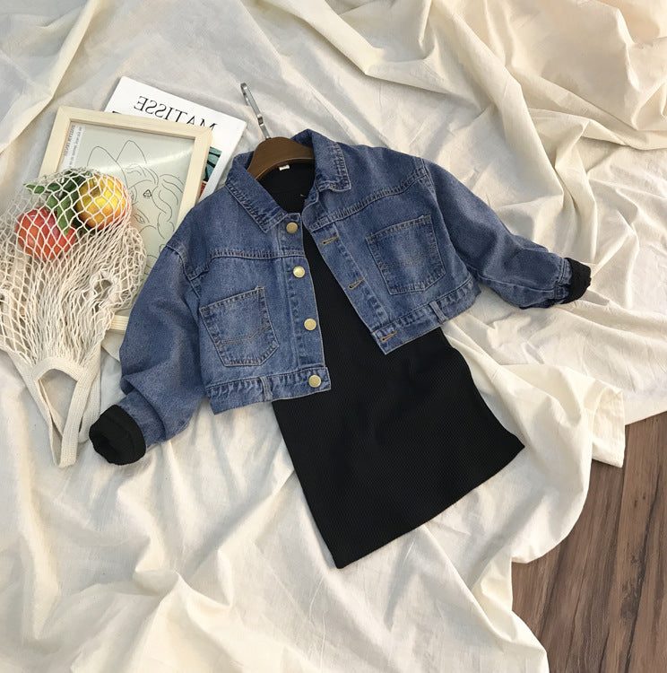 Ensemble veste en jean pour fille, manteau et robe