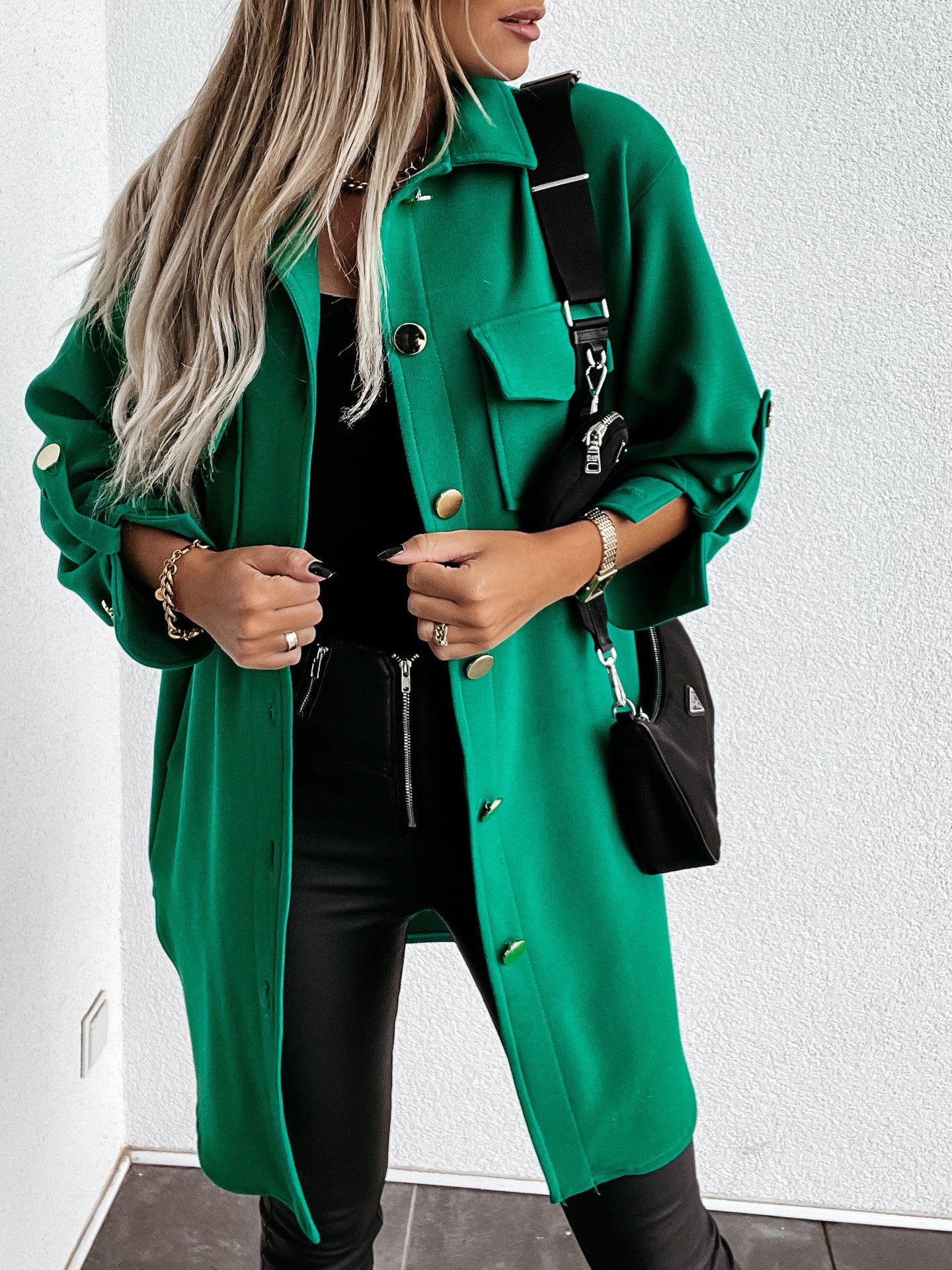 Autumn And Winter European And American New Fashion Bandage Solid Color Woolen Coat