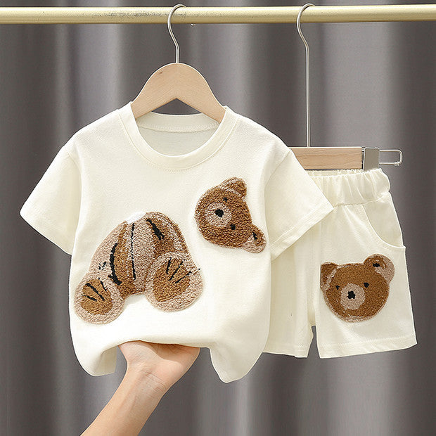T-shirt à manches courtes en coton avec dessin animé pour garçon et fille