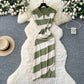 Niche Vintage-style Fashion Polo-neck Short-sleeve Contrast-striped Knit Dress