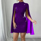 Womens Sequin-embellished Shawl-sleeve Dress With Long Sleeves
