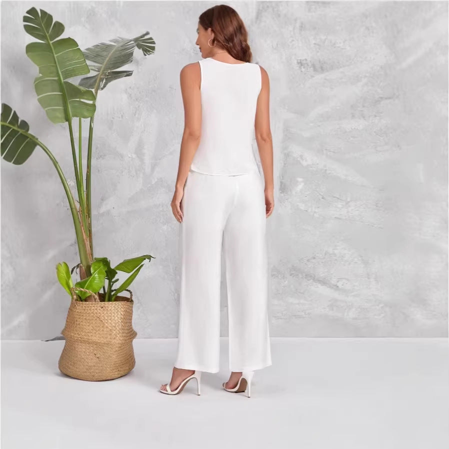 Womens Vest Top And Casual Fashion Wide-Leg Pants Set