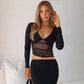 Women's Mesh Slim Fit Patchwork Slimming Long Sleeve Top