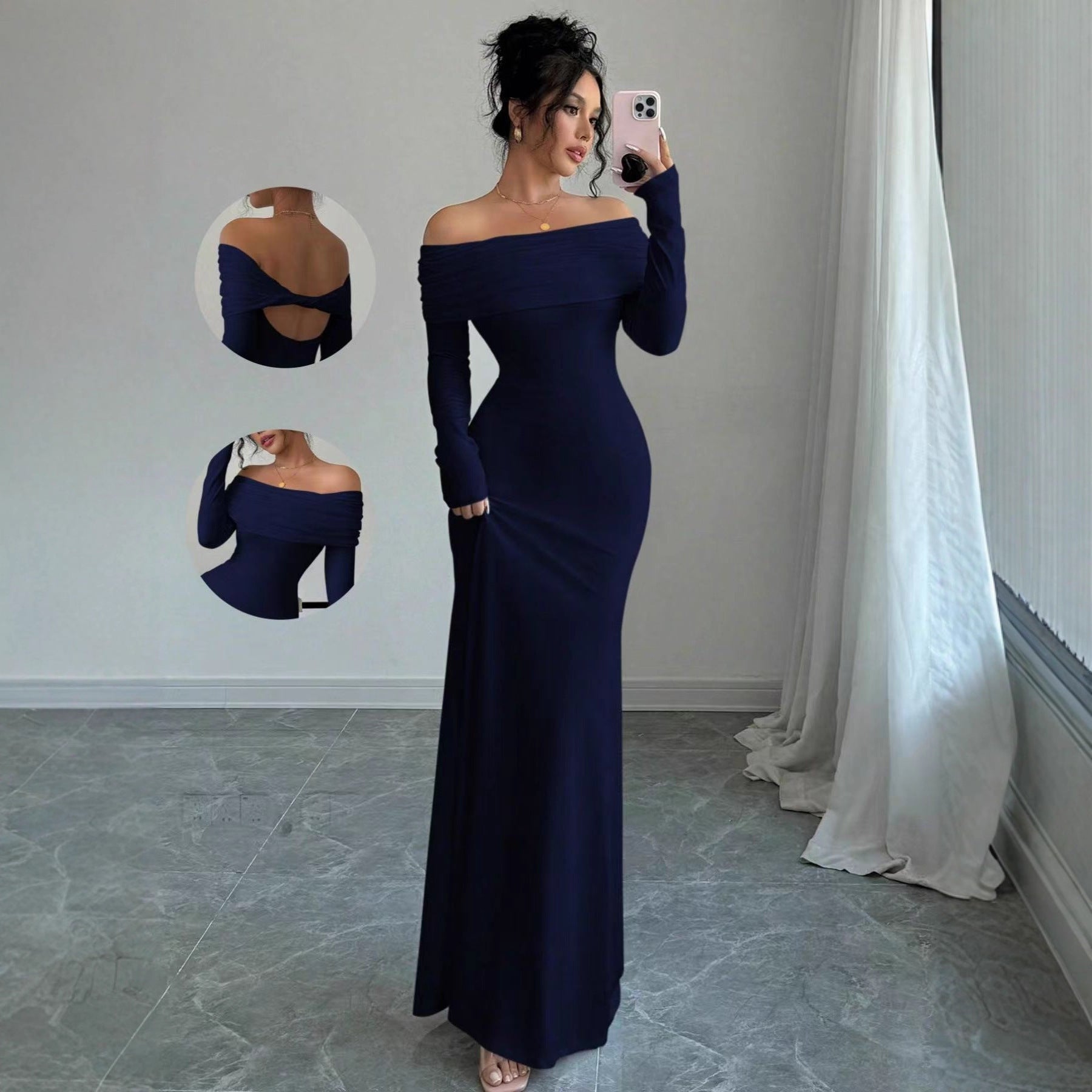 Women's Off-shoulder Fashion Slim Temperament Sheath Dress