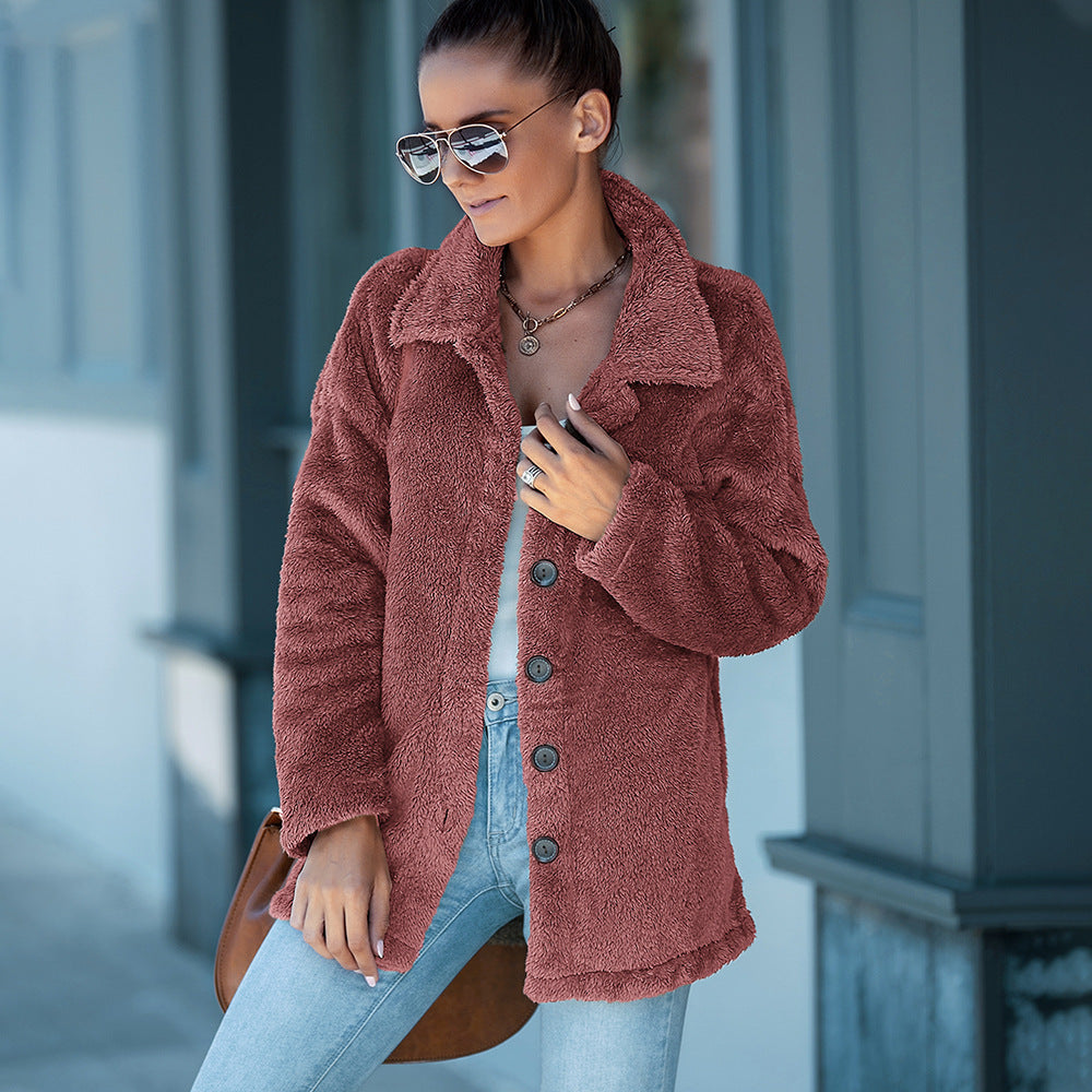 Women's Loose Thick Warm Plush Mid-length Coat