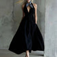 Womens Retro Sleeveless Tie-Waist A-Line Midi Dress With V-Neck